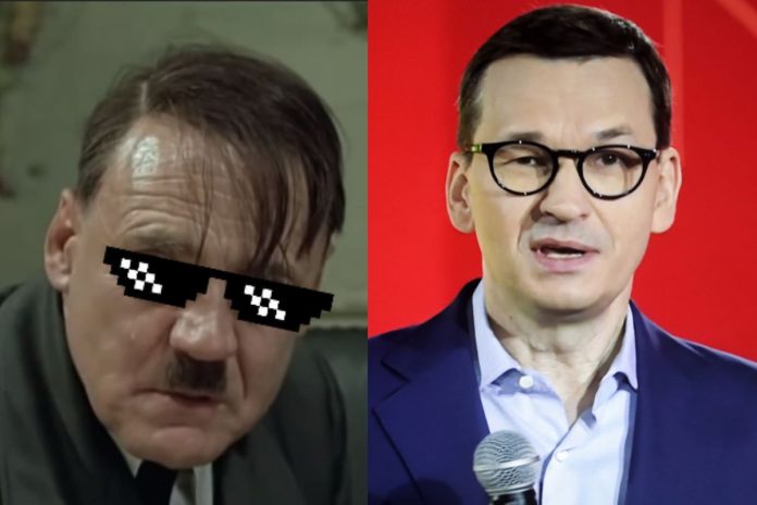 Hitler_Morawiecki_nczas Adolf Hitler i Mateusz Morawiecki/Źródło: Kadr z filmu Upadek (2004)/PAP (kolaż)