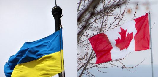 Flaga Ukrainy, flaga Kanady Źródło: Pixabay, collage