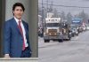 Justin Trudeau oraz "Konwój Wolności" w Kanadzie. / foto: PAP (kolaż)