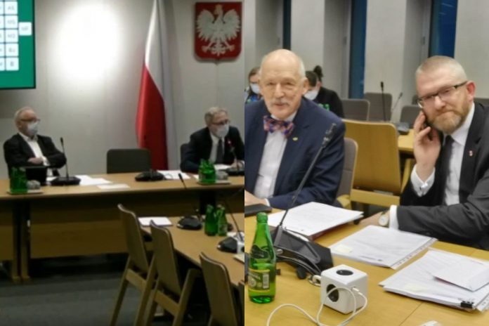 Bolesław Piecha i Tomasz Latos oraz Janusz Korwin-Mikke i Grzegorz Braun/Fot. screen Facebook/Videoparlament/Twitter