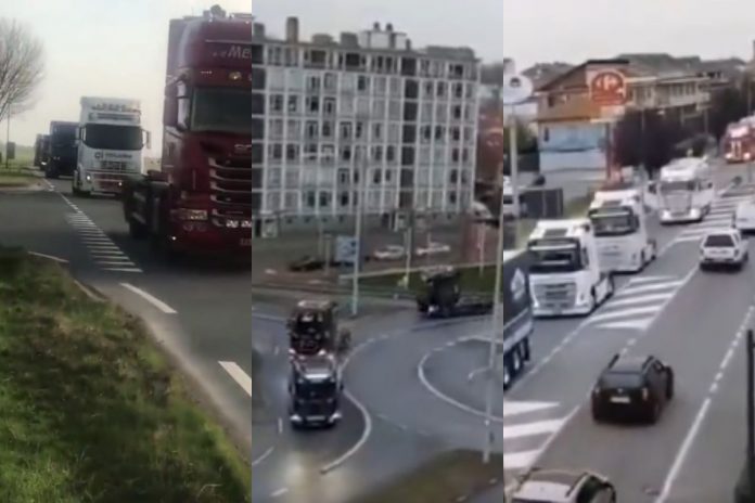 Konwoje ciężarówek w Holandii. / foto: screen Twitter: @sanctus_securit/@risemelbourne/@NMLockdownsUK (kolaż)