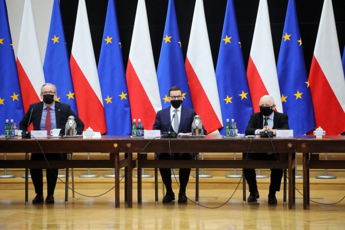 Trzej pandemiczni amigos: Adam Niedzielski, Mateusz Morawiecki, Jarosław Kaczyński. Foto: PAP