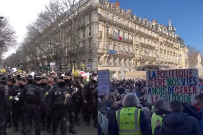 Protesty w Paryżu, 22.01.2022 r./Fot. screen Twitter (kolaż)