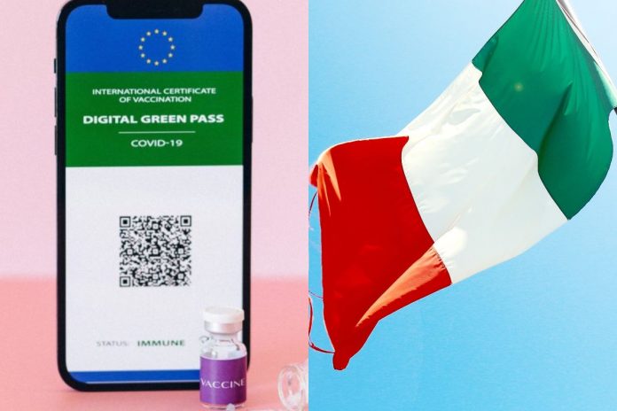 Tzw. paszport covidowy i flaga Włoch. Zdjęcie ilustracyjne. / foto: Pexels (kolaż)