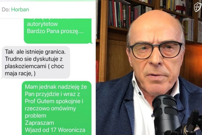 Jan Pospieszalski oraz jego korespondencja SMS-owa z prof. Andrzejem Horbanem/Źródło: screen PCH24.TV