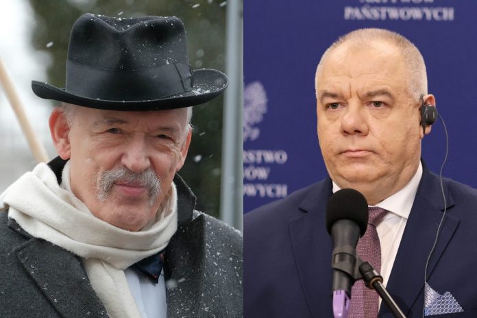 Janusz Korwin-Mikke, Jacek Sasin Źródło: PAP, collage