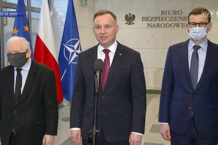 Jarosław Kaczyński, Andrzej Duda, Mateusz Morawiecki Źródło: TVP