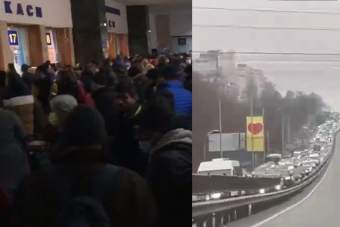 Ludność opuszczająca Kijów/Fot. screen Twitter (kolaż)