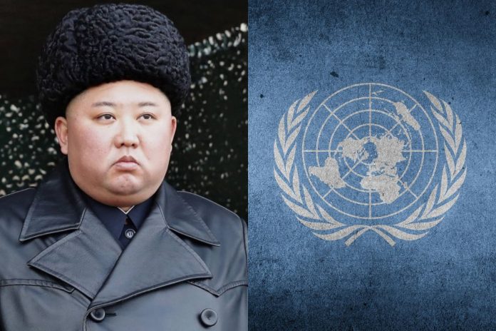 Kim Dzong Un, przywódca Korei Północnej oraz flaga ONZ. Foto: PAP/EPA / Pixabay (kolaż)