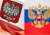 Flagi Polski i Rosji z godłami Źródło: Pixabay, Wikimedia, collage