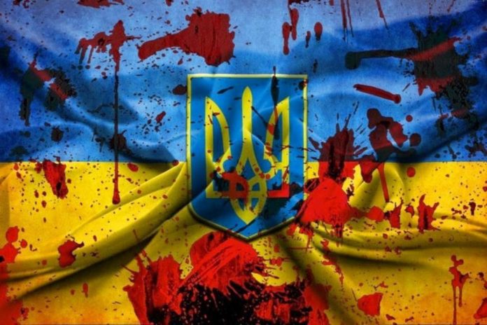 Flaga Ukraina we krwi Źródło: Twitter