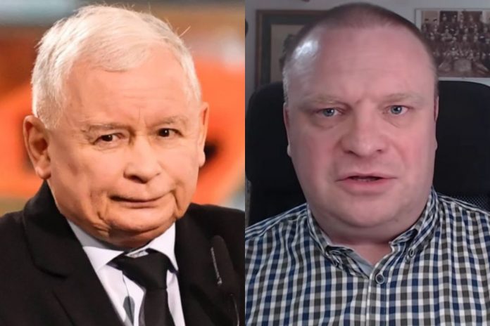 Jarosław Kaczyński oraz Łukasz Warzecha. / Foto: PAP/screen YouTube: Łukasz Warzecha (kolaż)