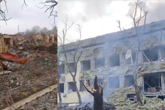 Zniszczenia w Ochtyrce i Mariupolu. / foto: screen Twitter (kolaż)