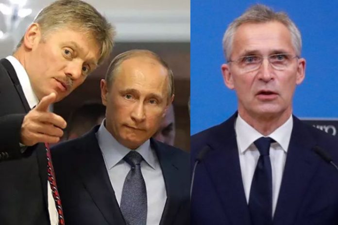 Dmitrij Pieskow, rzecznik Kremla i Władimir Putin oraz Jens Stoltenberg. / Foto: PAP/EPA (kolaż)