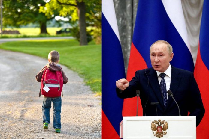 Dziecko idące do szkoły, Władimir Putin Źródło: Pexels, PAP, collage