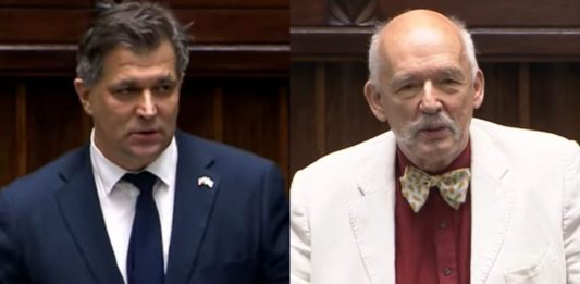 Piotr Kaleta oraz Janusz Korwin-Mikke. / foto: screen YouTube (kolaż)