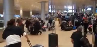 Panika na lotnisku Ben Gurion (Izrael)/Fot. screen Twitter (kolaż)
