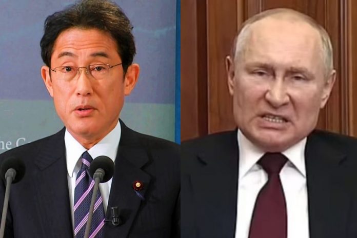 Premier Japonii Fumio Kishida i prezydent Rosji Władimir Putin Źródło: YouTube, collage