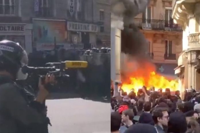 Zamieszki podczas demonstracji 1-majowej w Paryżu/Fot. screen Twitter (kolaż)
