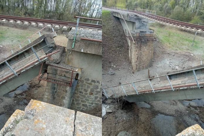 Wysadzony most kolejowy w rosyjskim obwodzie kurskim. Foto: tter