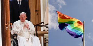 Papież Franciszek, flaga LGBT Źródło: PAP, Pixabay, collage