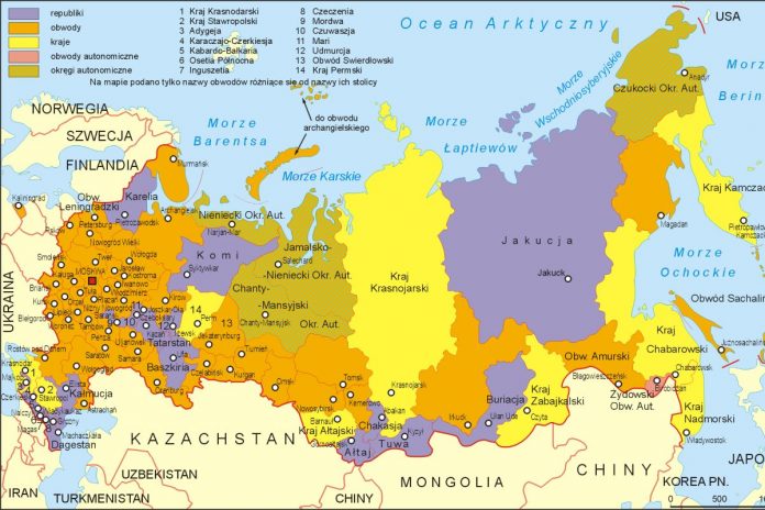 Podział administracyjny Rosji. Źródło: wikimedia