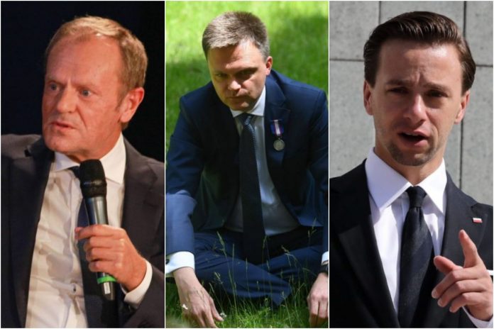 Donald Tusk, Szymon Hołownia i Krzysztof Bosak.