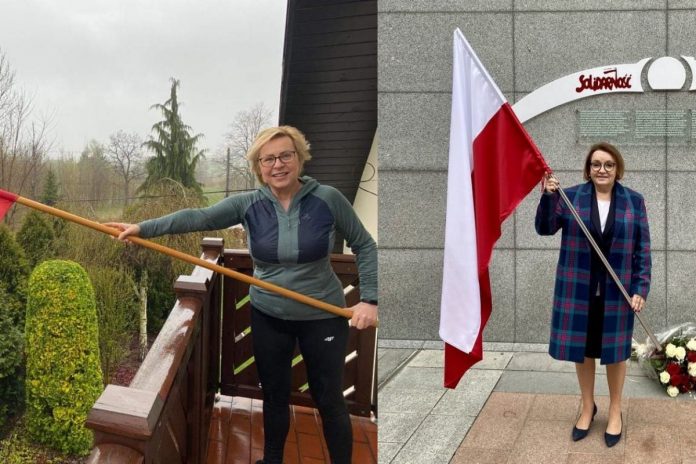 Jadwiga Wiśniewska i Anna Zalewska z okazji Święta Flagi wykorzystały archiwalne zdjęcia. (Fot. Twitter/kolaż)