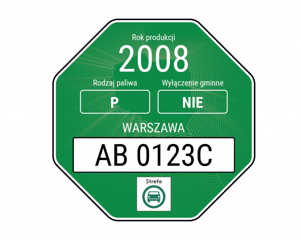 Zielona naklejka na samochód - wzór dla Warszawy. 