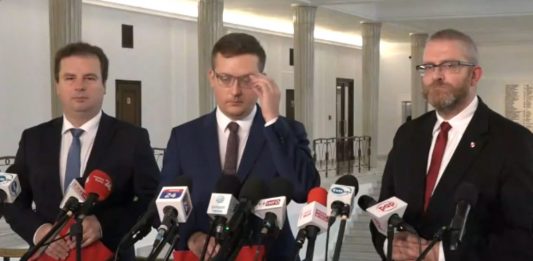 Jacek Wilk, Robert Winnicki, Grzegorz Braun Źródło: Twitter/Konfederacja