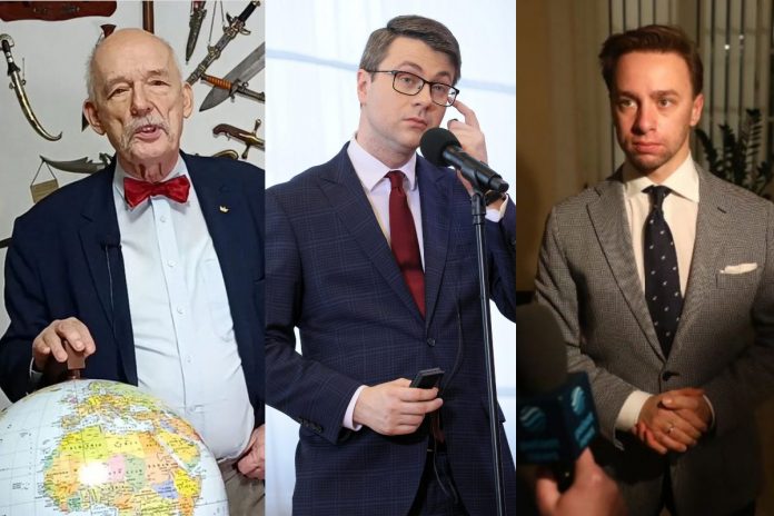 Janusz_Korwin_Mikke_Piotr_Muller_Krzysztof_Bosak__nczas Janusz Korwin-Mikke, Piotr Müller, Krzysztof Bosak Źródło: Instagram, PAP, collage