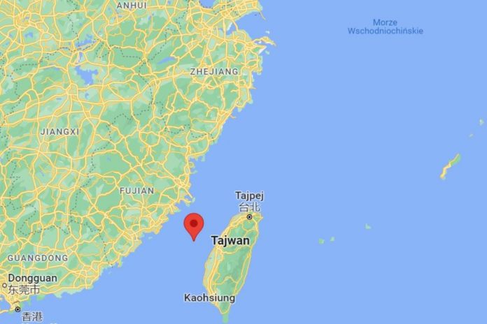 Cieśnina Tajwańska zaznaczona na mapie