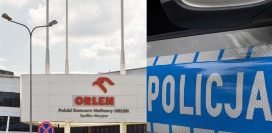 Obrazek ilustracyjny/Siedziba główna PKN Orlen Płocku oraz Policja/Fot. CC BY-SA 3.0 pl, Wikimedia Commons, Pixabay (kolaż)