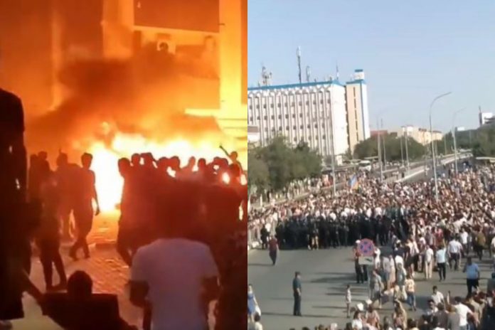Kadry z protestów w Uzbekistanie. / Foto: screen Twitter: @johan_roux1/@officejjsmart (kolaż)