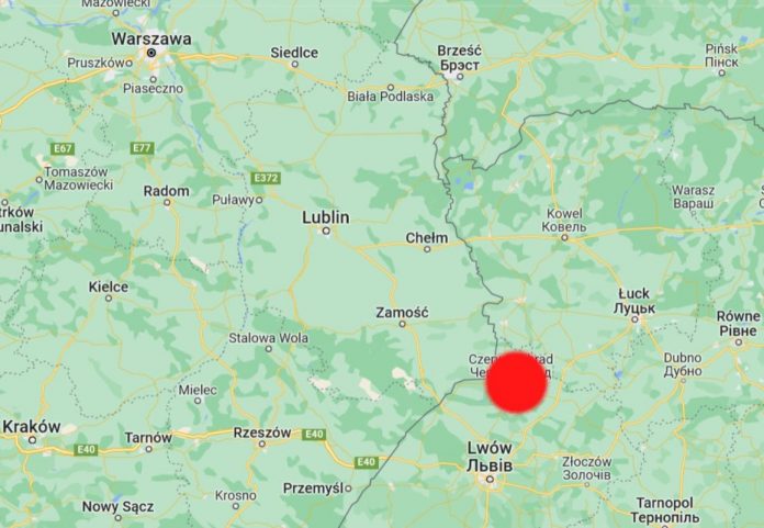 Czerwonogród. W tym rejonie spadły rosyjskie pociski Źródło: Google Maps