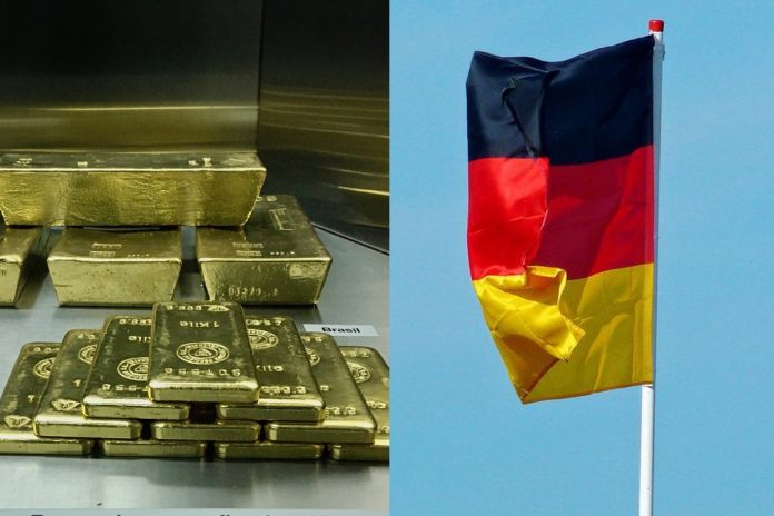 sztabki złota, niemiecka flaga Źródło: Pixabay, collage