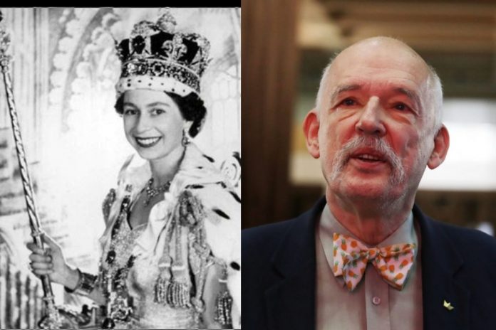 Królowa Elżbieta II, Janusz Korwin-MIkke Źródło: Twitter, PAP, collage