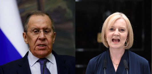 Siergiej Ławrow, Liz Truss Źródło: PAP, collage