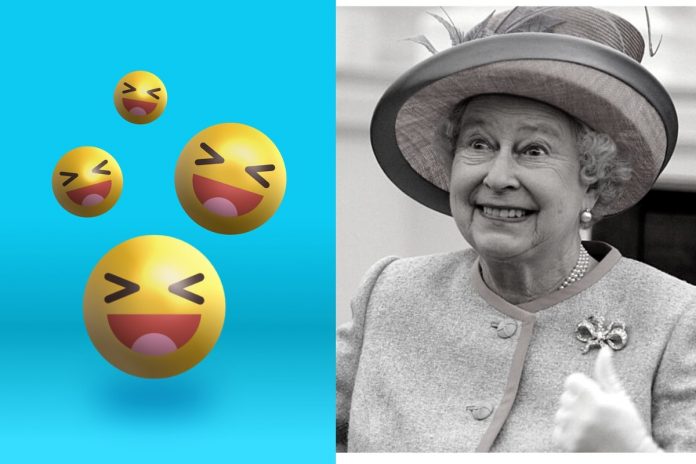 Emotikonki śmiechu, królowa Elżbieta II Źródło: Pixabay, PAP, collage