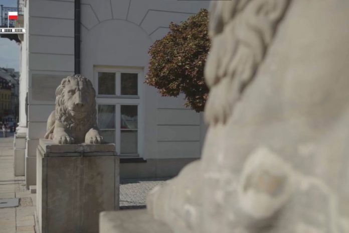 Kamienne lwy przed Pałacem Prezydenckim / Foto: screen Facebook/W Pałacu Prezydenckim