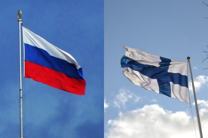 Flagi Rosji i Finlandii