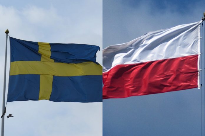 Flagi Szwecji i Polski