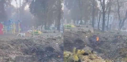 Zniszczenia po ataku rakietowym w Kijowie