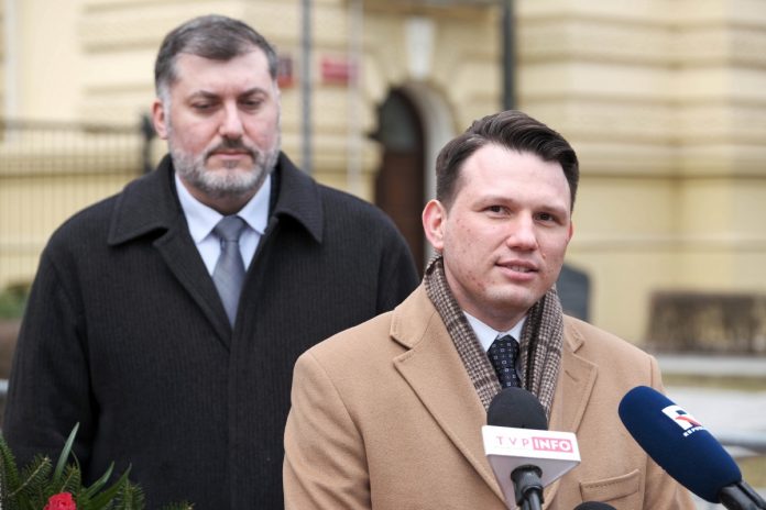 Artur Dziambor, prezes Wolnościowców i Sławomir Mentzen, prezes partii KORWiN. Źródło: PAP/Mateusz Marek