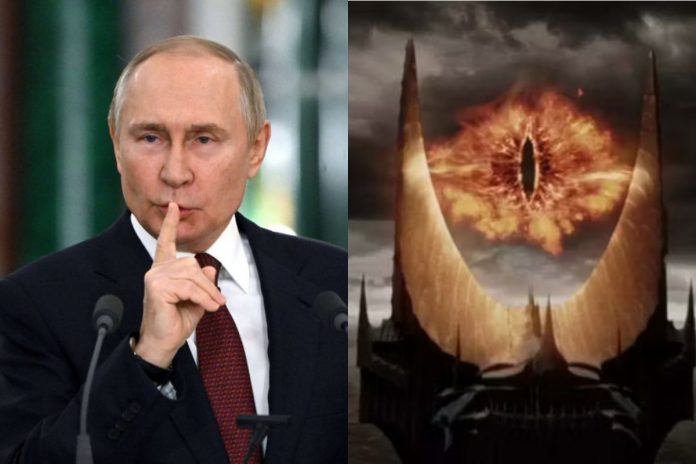 Władimir Putin, Sauron Źródło: EPA/SERGEY GUNEEVSPUTNIK/KREMLIN/PAP, "Władca Pierścieni: Drużyna Pierścienia" (Film), collage