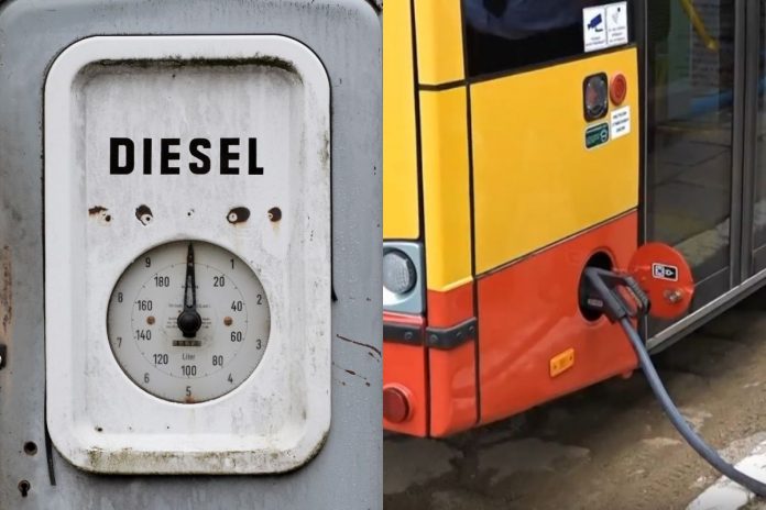 Diesel i autobus elektryczny.