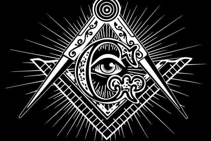 Symbol masoński: oko opatrzności w cyrklu i litera 