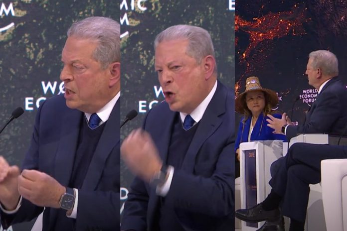 Al-Gore-Davos-wystąpienie-nczas Rozemocjonowany Al Gore podczas panelu klimatycznego w Davos Źródło: Weforum.org