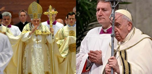 Benedykt XVI i Franciszek Źródło: PAP, collage