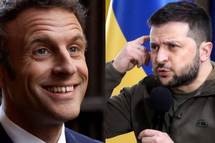 Zełenski-Macron-nczas Emmanuel Macron, Wołodymyr Zełenski Źródło: PAP, collage